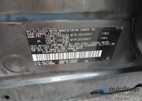 2020 Toyota Rav4 Le из США, поврежденный, VIN 2T3H1RFV8LW063421